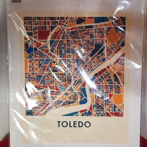 ILikeMaps Multi Color Original Map Print Poster of Toledo Ohio USA 11"x14"